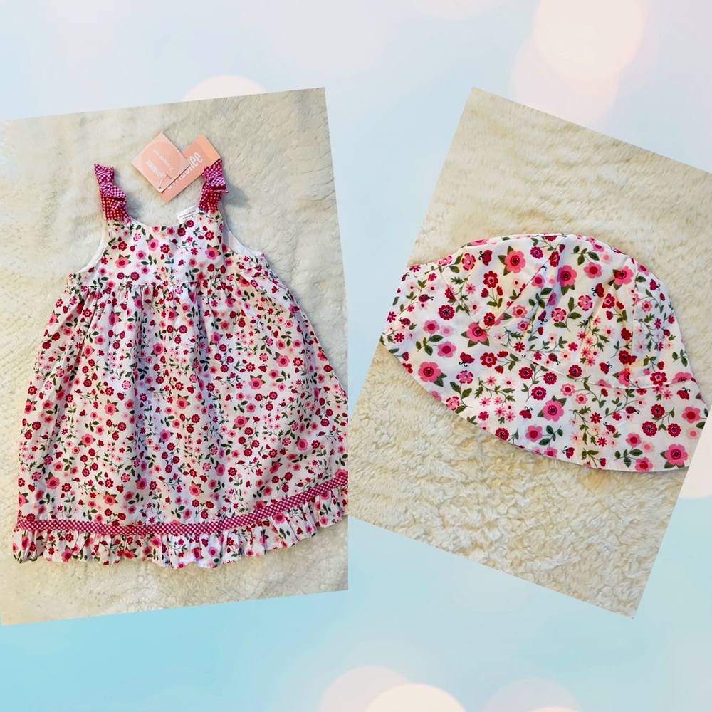 Gymboree Floral Dress with Matching hat. Size 12-18 mo. NWT.
